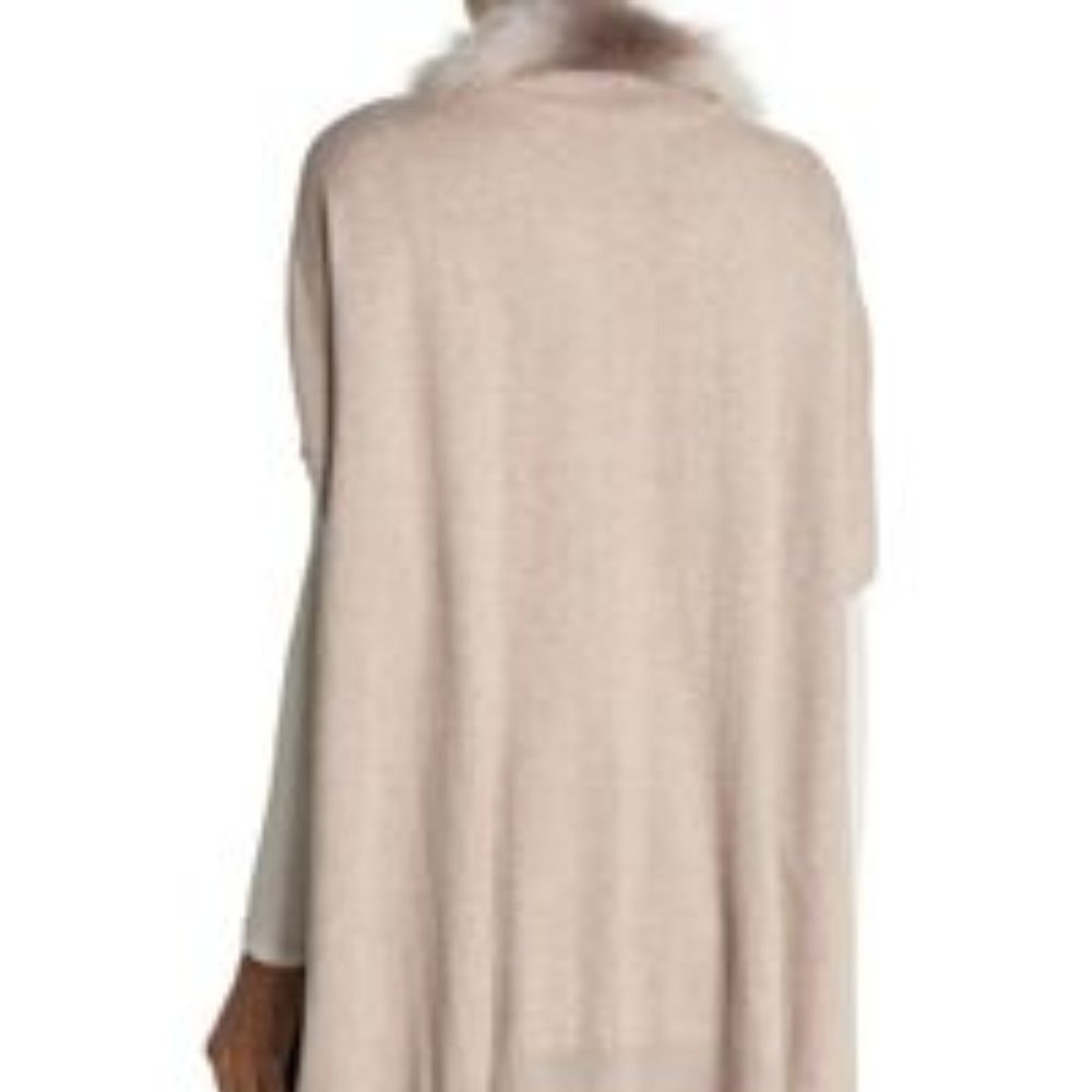 NEW Love Token Women Genuine Fox Fur Trim Cardigan Vest Knit Pocket Oatmeal - Picture 3 of 4